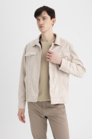 DeFacto Slim Fit Dar Kesim Süet Ceket Dar Kesim Gömlek Yaka Çıtçıtlı Cepli C7906AX24SPBG757