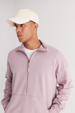 Erkek Gül Kurusu Oversize Bol Kesim Içi Polarlı Iplik Bato Yaka Pamuklu Sweatshirt