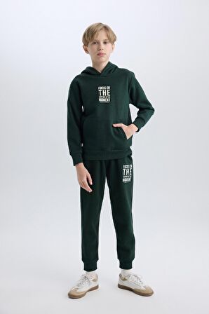 DeFacto Erkek Çocuk Cepli Yazı Baskılı Kapüşonlu Kalın Okul Sweatshirt C7567A824WNGN1214
