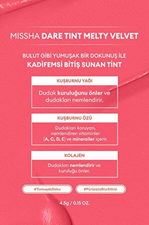 Uzun Süre Kalıcı, Bulaşma Yapmayan, Kadifemsi Bitiş Sunan Tint Dare Tint Melty Velvet (Rose Letter)