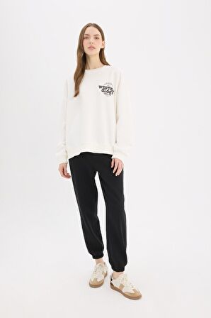 DeFacto Oversize Geniş Kalıp Bisiklet Yaka Sırt Baskılı Kalın Sweatshirt E4934AX25SPWT32