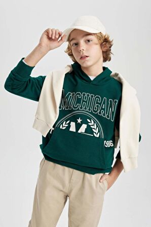 DeFacto Erkek Çocuk Oversize Fit Baskılı Kapüşonlu Sweatshirt B6137A824SPGN1116