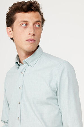 Slim Fit Dar Kesim Düğmeli Yaka Flanel Oduncu Gömlek