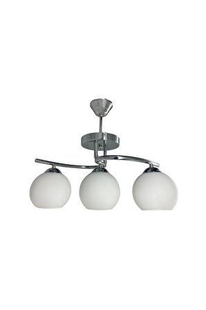 Fuji Krom 3'lü Beyaz Camlı Avize | Kaliteli Modern Metal Avize