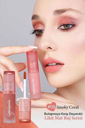 Mat Bitişli, Dolgun ve Pürüzsüz Görünüm Sunan Tint Peripera Ink Mood Matte Tint (08 Smoky Coral)