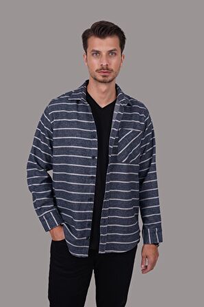 Mavi Beyaz Çizgili Oversize Erkek Gömlek