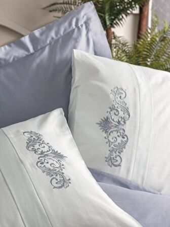 Cotton Box Brode Nakışlı Çift Kişilik Saten Nevresim Takımı Bianna Gri