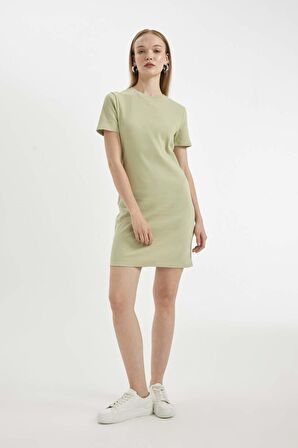 DeFacto Bodycon Bisiklet Yaka Fitilli Kaşkorse Kısa Kollu Mini Elbise C1503AX24SPKH439