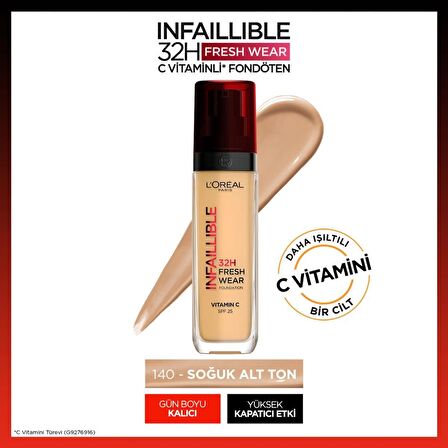 L'Oréal Paris Infaillible 32H Fresh Wear C Vitaminli Fondöten - 140 Golden Beige