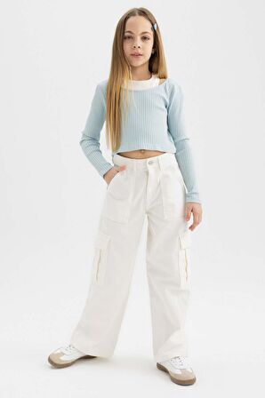 DeFacto Kız Çocuk Slim Fit Dar Kesim Bisiklet Yaka Fitilli Kaşkorse Uzun Kollu Tişört B7388A824SPBE506