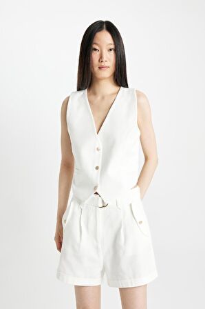DeFacto Relax Fit Yüksek Bel Crop Fit Keten Karışımlı Şort C9579AX24SMWT32