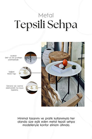 Katlanır Tepsili Sehpa Çıkarılabilir Tepsili Modern Koltuk Yanı Orta Sehpa 45 x 55 cm