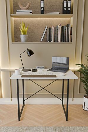 60x90 Çalışma Masası Metal Ayaklı Ders Çalışma Ofis Masası Beyaz