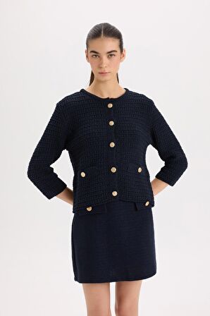 DeFacto Regular Fit Bisiklet Yaka Dokulu Düğmeli Triko Hırka D3304AX24WNNV131