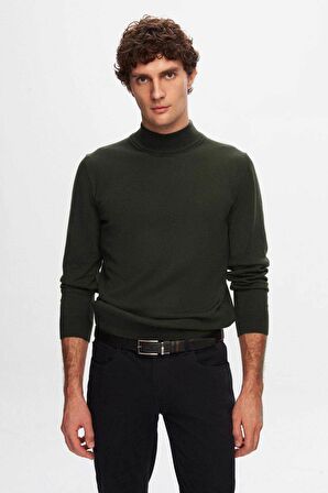 D'S Damat Regular Fit Haki Pamuk Karışımlı Yarım Balıkçı Triko Kazak 5HF06ORT16275