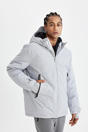DeFactoFit Termometreli Mont Parka Su İtici Rüzgar Geçirmez Slim Fit Dar Kesim Kapüşonlu Fermuarlı C6056AX24WNGR487