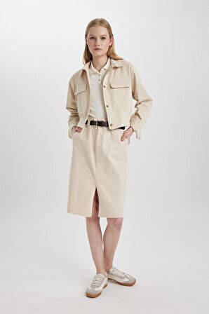 DeFacto Kalem Normal Bel Yırtmaçlı Gabardin Midi Etek C2588AX24SPBG286