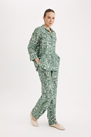 DeFacto Wide Leg Rahat Pantolon Geniş Bol Paça Desenli Yüksek Bel C4042AX25SPGN158