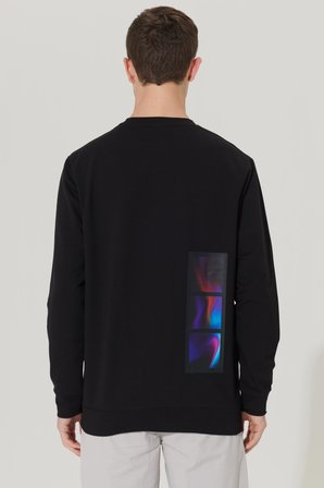Erkek Siyah Standart Fit Normal Kesim Bisiklet Yaka Sweatshirt