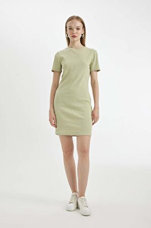 DeFacto Bodycon Bisiklet Yaka Fitilli Kaşkorse Kısa Kollu Mini Elbise C1503AX24SPKH439
