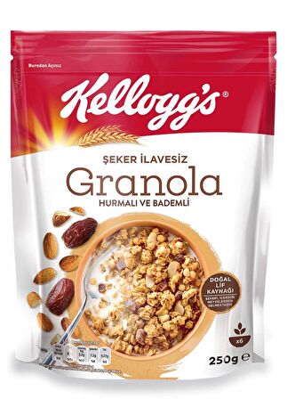 KELLOGG'S ŞEKER İLAVESİZ GRANOLA HURMALI VE BADEMLİ 250 GRAM x 3 ADET,