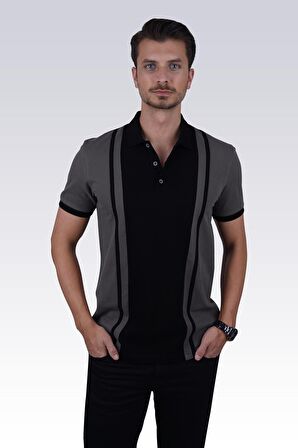 Füme Siyah Çift Renkli Polo Tişört