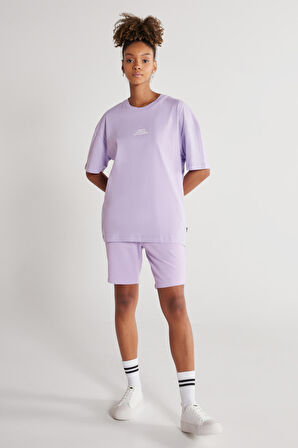 Unisex Lila Standart Fit Normal Kesim Pamuklu Cepli Esnek Örme Şort