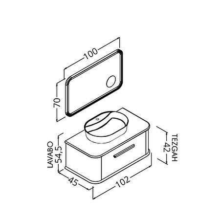 CASSE 100 CM BEYAZ LAVABOLU BANYO DOLABI BEYAZ / KAYIN