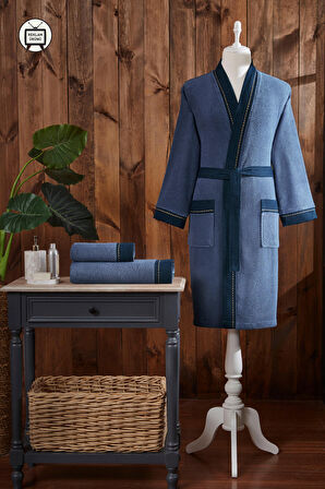 Özdilek Oregon Maskülen Nakışlı Denim Kimono Bornoz