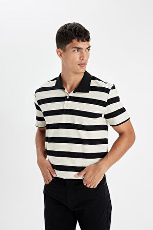 DeFacto New Regular Fit Çizgili Kısa Kollu Polo Tişört D2602AX24AUBG354