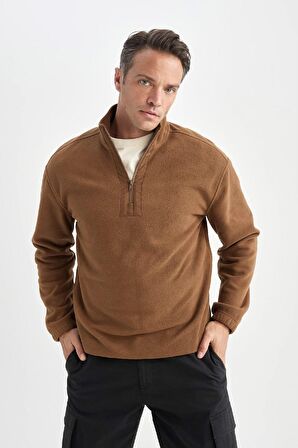 DeFacto Relax Fit Dik Yaka Fermuarlı Polar Sweatshirt D2688AX24AUBN164