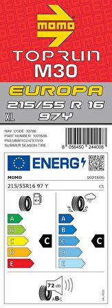 Momo 215/55 R16 97Y XL M30 Toprun Oto Yaz Lastiği ( Üretim Yılı: 2024 )