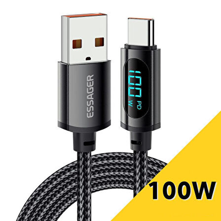Valkyrie Essager Type-C to USB  Data Hızlı Şarj Kablosu Dijital Ekran ES-X28U 7A 100W 480Mbps %100 Orjinal 2 METRE