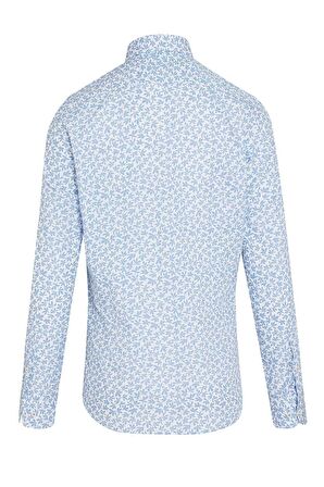 Mavi Baskılı Slim Fit Spor Gömlek | S