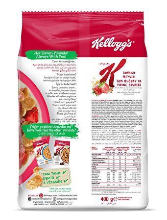 Kellogg's Special K Kırmızı Meyveli Kahvaltılık Tam Buğday ve Pirinç Gevreği 400 Gr,Tam Tahıllı