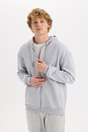 DeFacto Comfort Fit Rahat Kalıp Kapüşonlu Kalın İçi Yumuşak Tüylü Fermuarlı Sweatshirt D2323AX24AUGR389