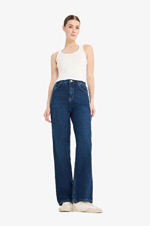 DeFacto 90's Wide Leg Yüksek Bel Uzun Jean Yıkamalı Pantolon E4269AX25SPNM34