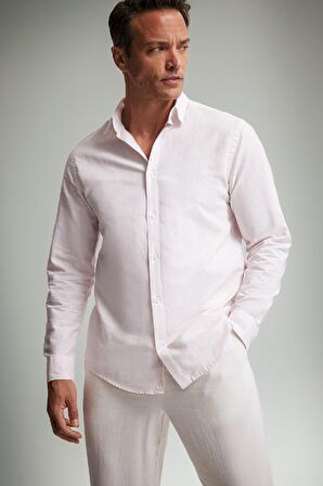 DeFacto Regular Fit Polo Yaka Keten Yazlık Uzun Kollu Gömlek E1729AX25SPPN185