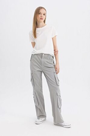 DeFacto Coool Straight Fit Gabardin Pantolon Kargo Cepli B6873AX24SPGR454