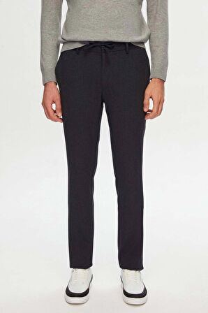 D'S Damat Slim Fit Antrasit Beli Lastikli Bağcıklı Fermuarlı Likralı Rahat Jogger Pantolon 2HC03ORTJGR01
