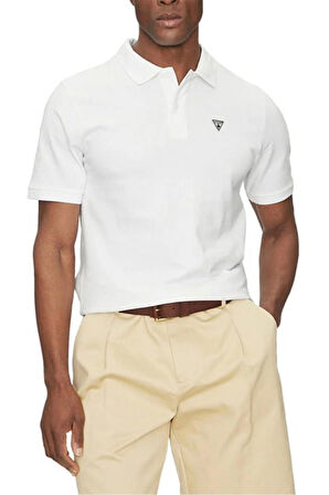 Guess Erkek Beyaz Basic Polo Tişört