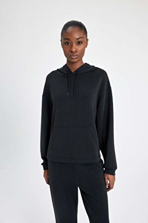 DeFactoFit Oversize Geniş Kalıp Premium Modal Kapüşonlu Kanguru Cepli Sporcu Sweatshirt B5206AX24SPBK26