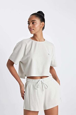 DeFactoFit Cropped Fit Bisiklet Yaka Sporcu Ribana Kısa Kollu Tişört A9916AX24SMGR294