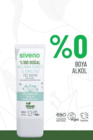 Siveno %100 Doğal Yüz Kremi Yaşlanma Karşıtı Hyaluronik Asit Aydınlatıcı Yenileyici Canlandırıcı 30 ml