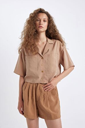 DeFacto Oversize Geniş Kalıp Pijama Yaka Modal Kısa Kollu Gömlek X7255AZ24HSBG138