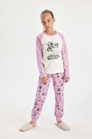 DeFacto Kız Çocuk Pijama Takımı PowerPuff Girls Uzun Kollu Üst Uzun Alt D4158A824AUER103