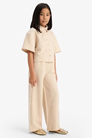Kız Çocuk Beli Lastikli Wide Leg Geniş Bol Paça Bürümcük Pantolon