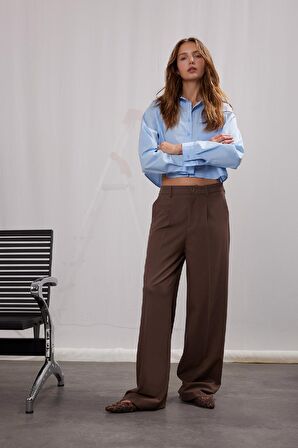 DeFacto Wide Leg Kumaş Pantolon Geniş Bol Paça Basic Düz Çift Cepli Yüksek Bel Standart Boy D4360AX25SPBN142