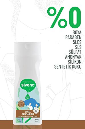 Siveno %100 Doğal Duş Sabunu Hindistan Cevizli Kokulu Nemlendirici Duş Jeli 5 Değerli Bitki Vegan 300 ml