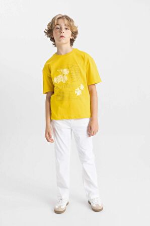 DeFacto Erkek Çocuk Oversize Fit Bisiklet Yaka Baskılı Kısa Kollu Tişört C5000A824HSYL470